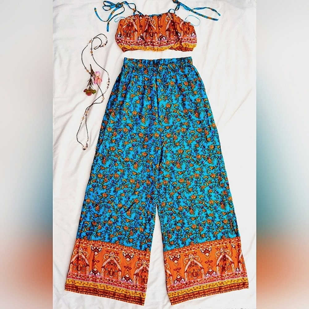 HYFVE Set, Wide Leg Pants, & Bando Top with Spaghetti String Straps, Pockets
